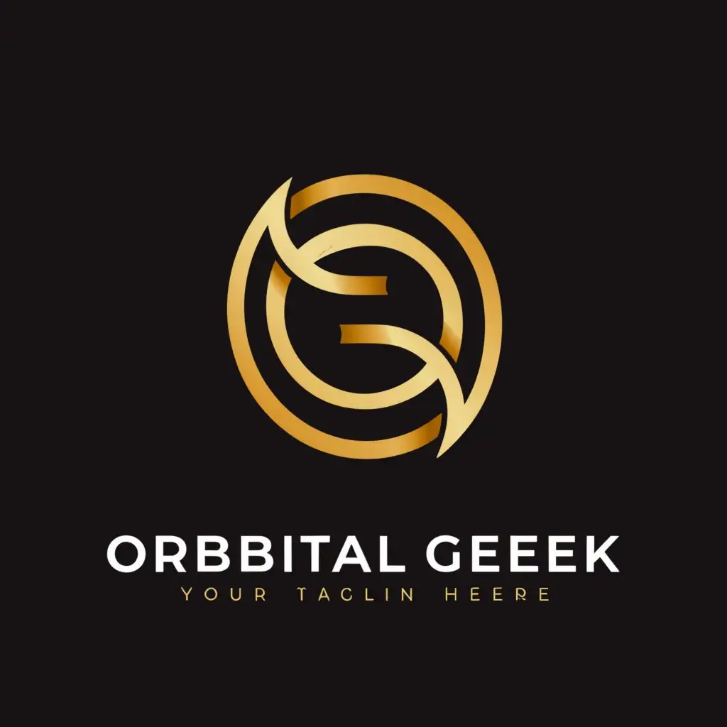 a logo design,with the text "Orbital Geek", main symbol:Simple logo for a YouTube channel with the initials "O" and "G" that refers to technology and aerospace issues, golden color, black background, circular, minimalist, elegant,Moderate,be used in Technology industry,clear background