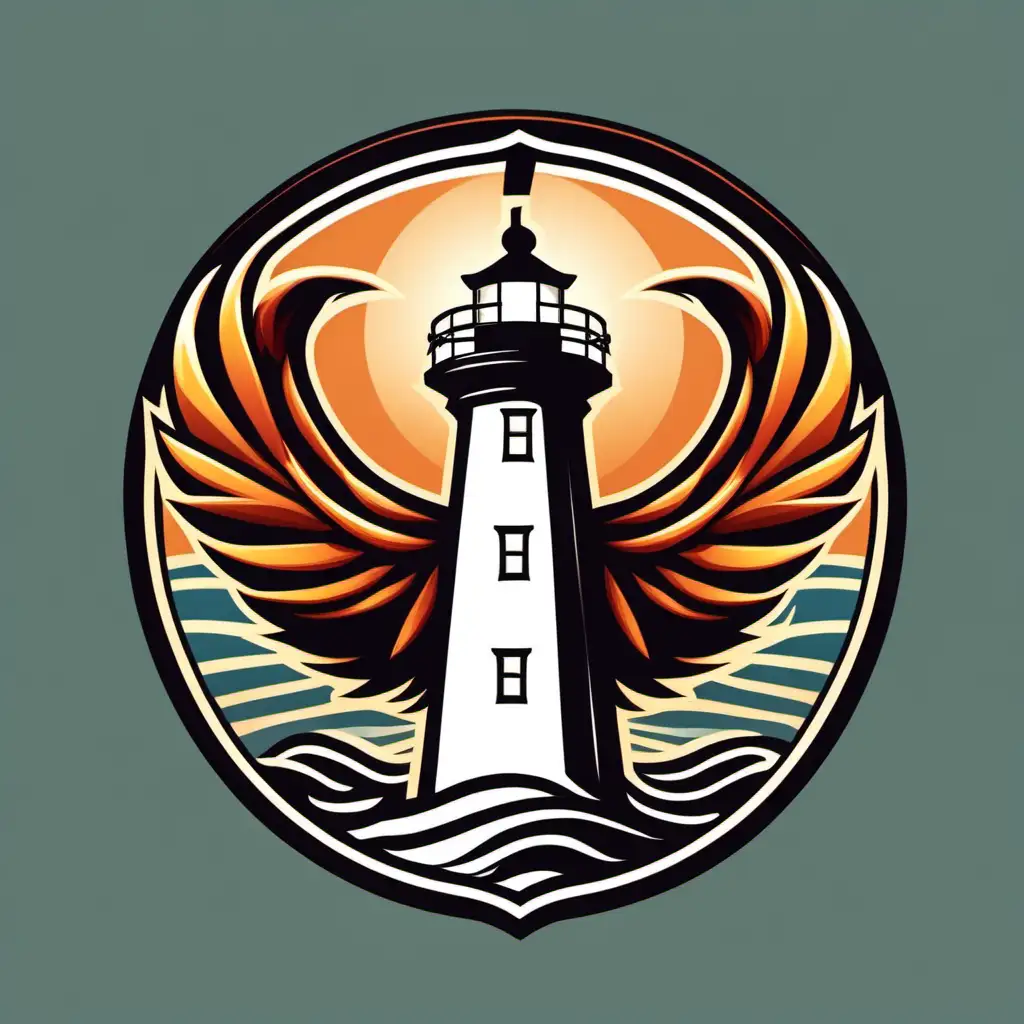 Majestic Phoenix Perched on Lighthouse Logo Icon