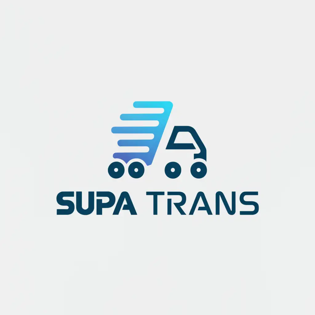 a logo design,with the text "ŠUPA Trans", main symbol:company is focus on transport goods with trucks and vans,complex,clear background