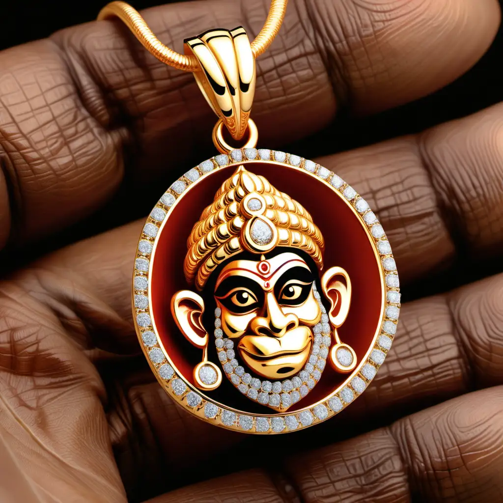 Exquisite Lord Hanuman 14k Diamond Pendant Divine Elegance