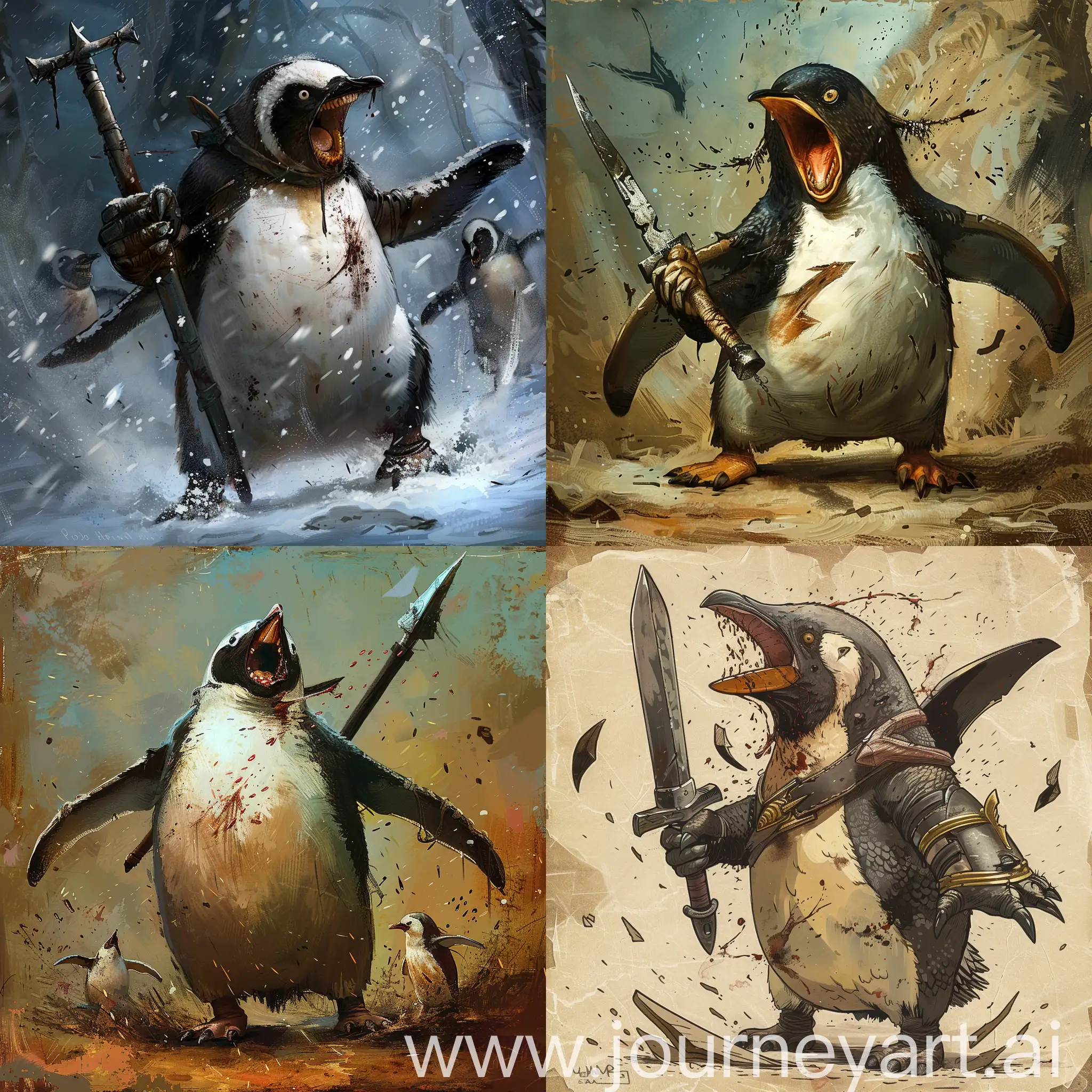 Courageous-Penguin-Warrior-Wielding-Weapon-in-a-Fierce-Battle-Cry