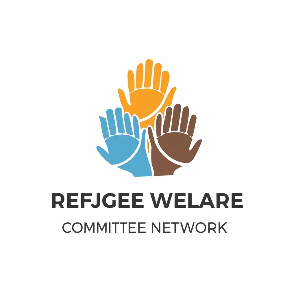 a logo design,with the text "Refugee Welfare Committee Network", main symbol:three hands,Moderate,be used in Nonprofit industry,clear background