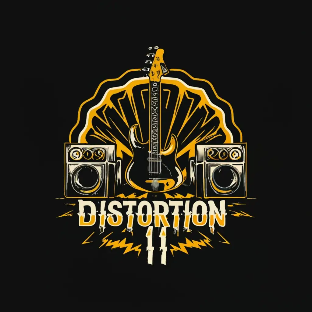 a logo design,with the text 'Distortion 11', main symbol:rock band,complex,be used in Entertainment industry,clear background