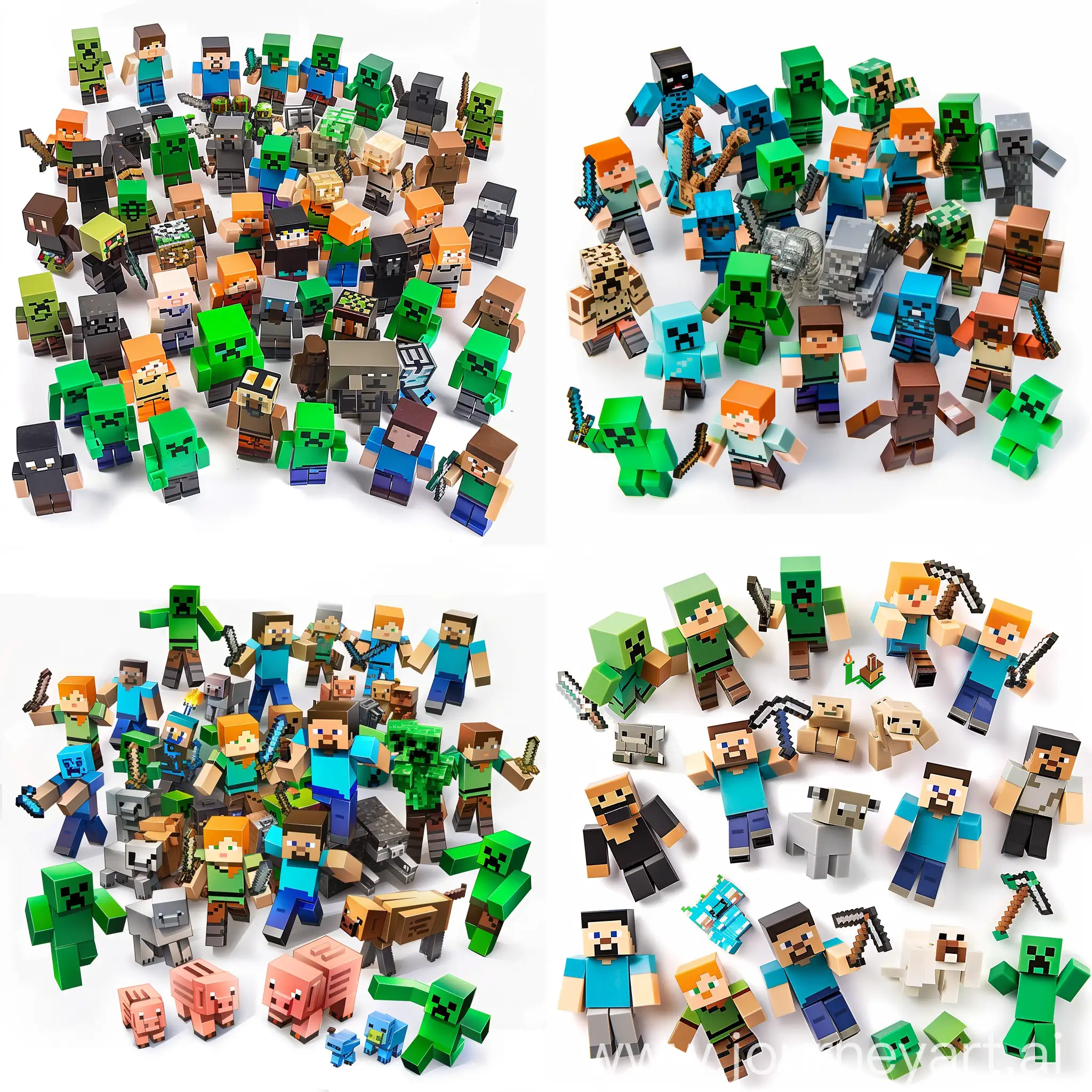 minecraft steve characters in all sorts of different positions on white background