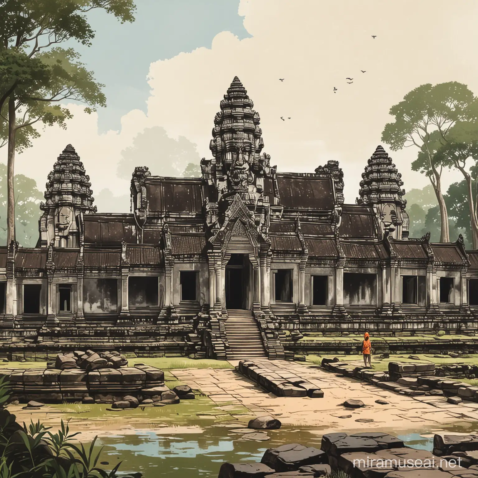 Stunning Handdrawn Illustration of Angkor Wat Temple
