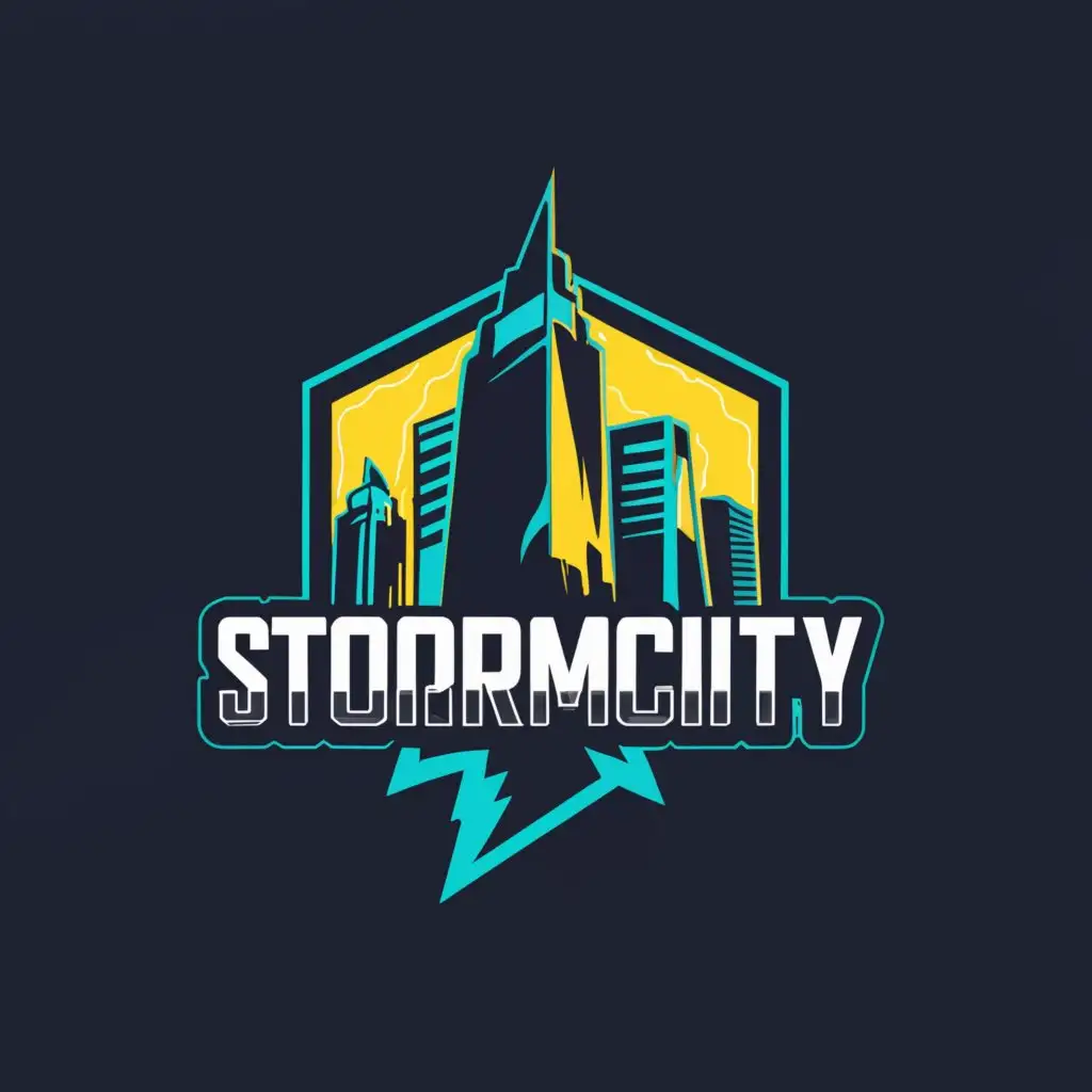 a logo design,with the text "StormCityRP roleplay logo", main symbol:city,Moderate,clear background