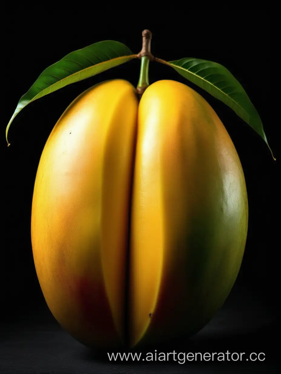 Vibrant-Big-Yellow-Mango-on-Elegant-Black-Background