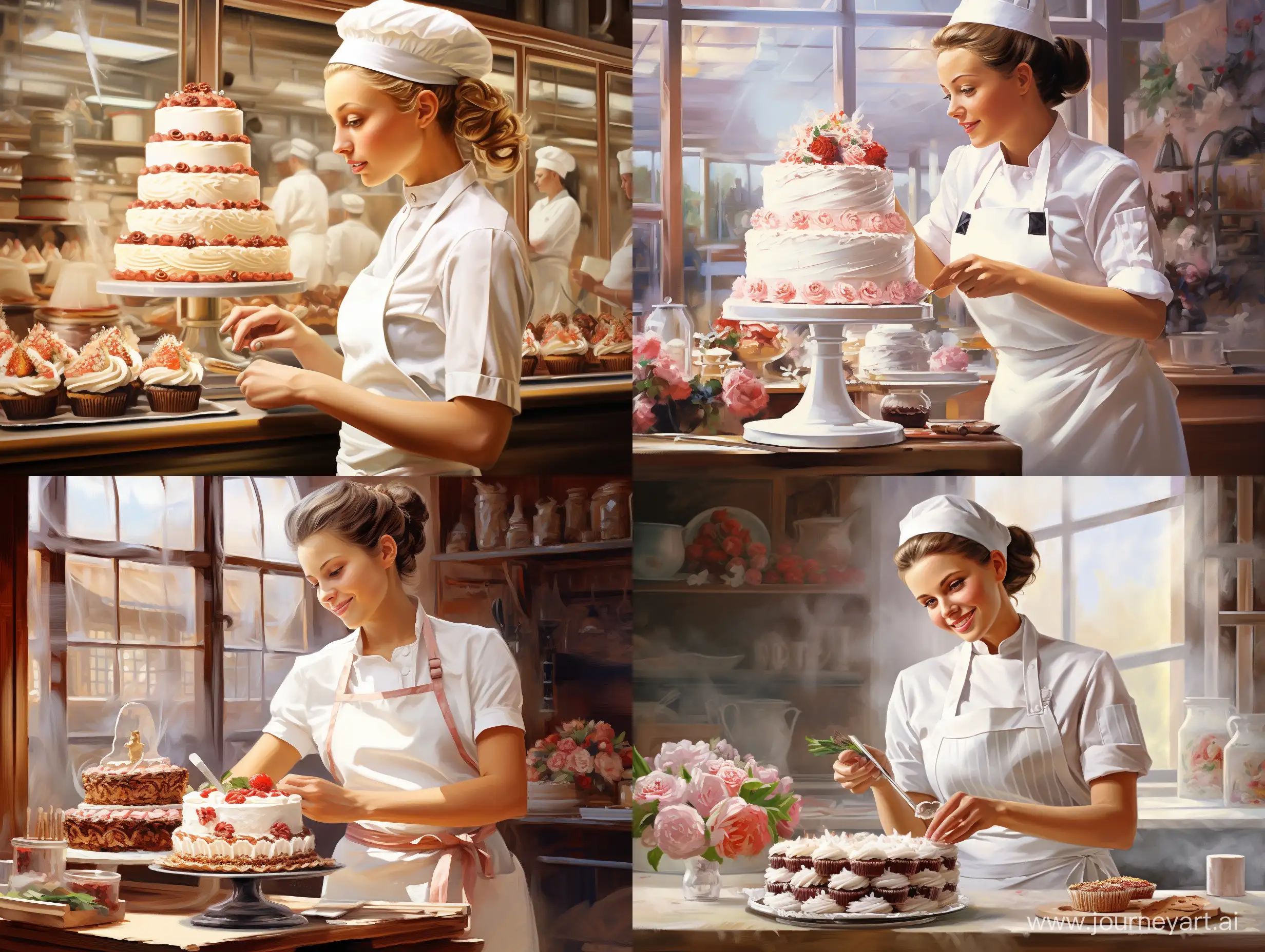 Optimistic-Female-Pastry-Chef-Crafting-Beautiful-Cakes-in-Realistic-Style
