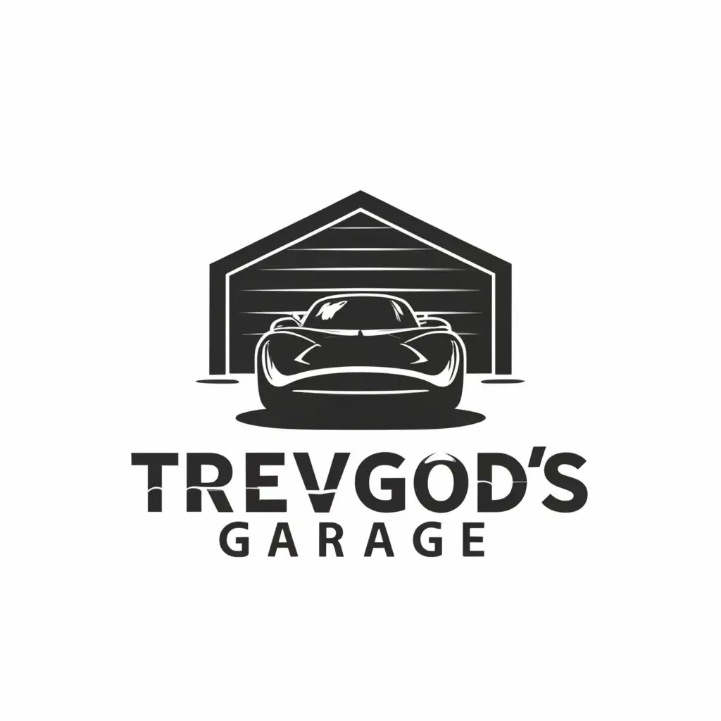 a logo design,with the text "Trevgod’s Garage", main symbol:A garage,Minimalistic,be used in Automotive industry,clear background