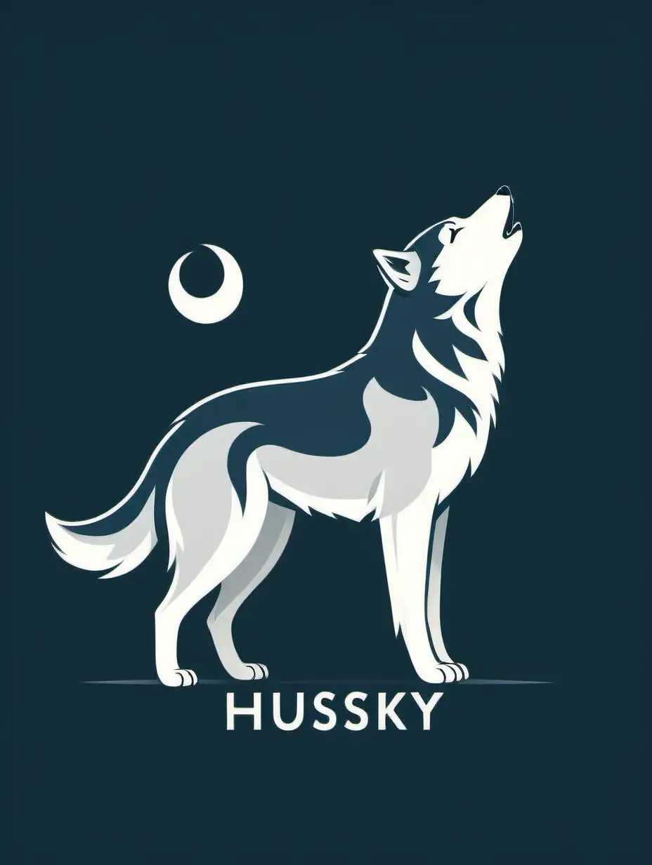 image of husky howling, view of whole body from the side, tail upward, logo style, simple design