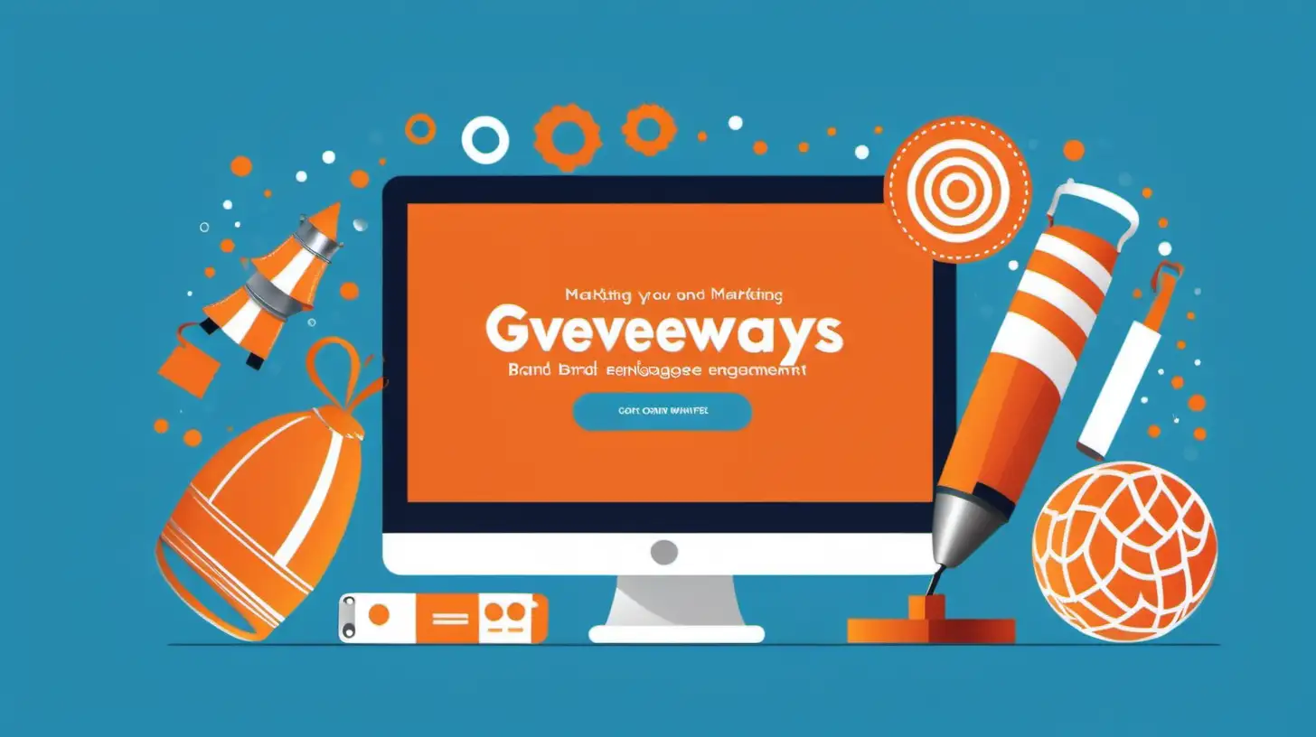 Giveaways in Marketing - Creative Strategies for Brand Engagement for optimizing website performance

no writing and words should be included only perception based scenario focusing website

the background color should be blue and orange color