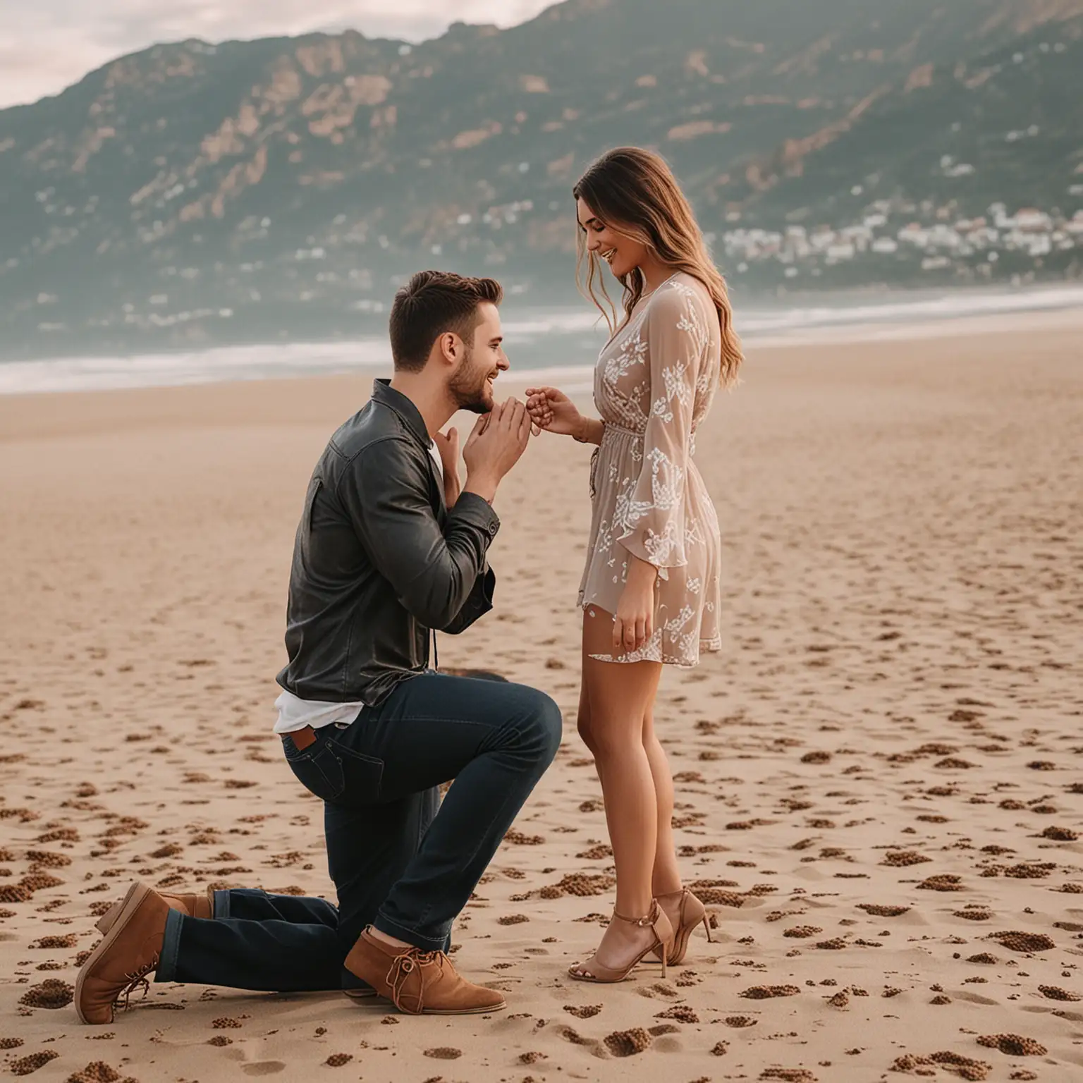 a man on one knee proposing to a beautiful model