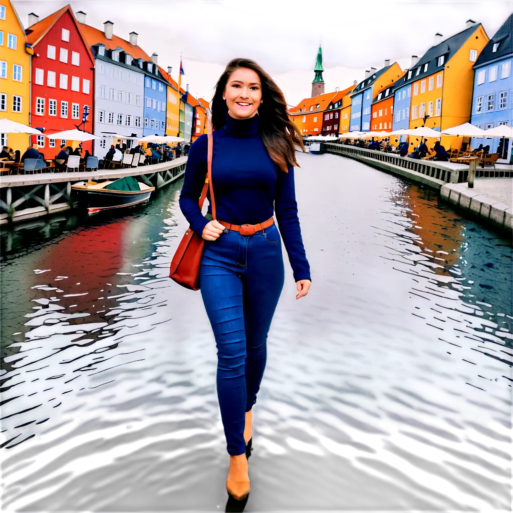 beautiful woman walking at Nyhavn in Copenhagen