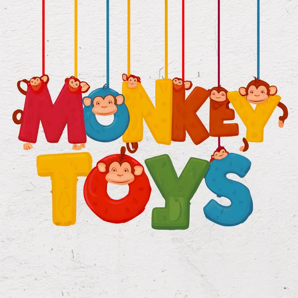 Create me a title called "Monkey Toys" with the colorful letters with a white background