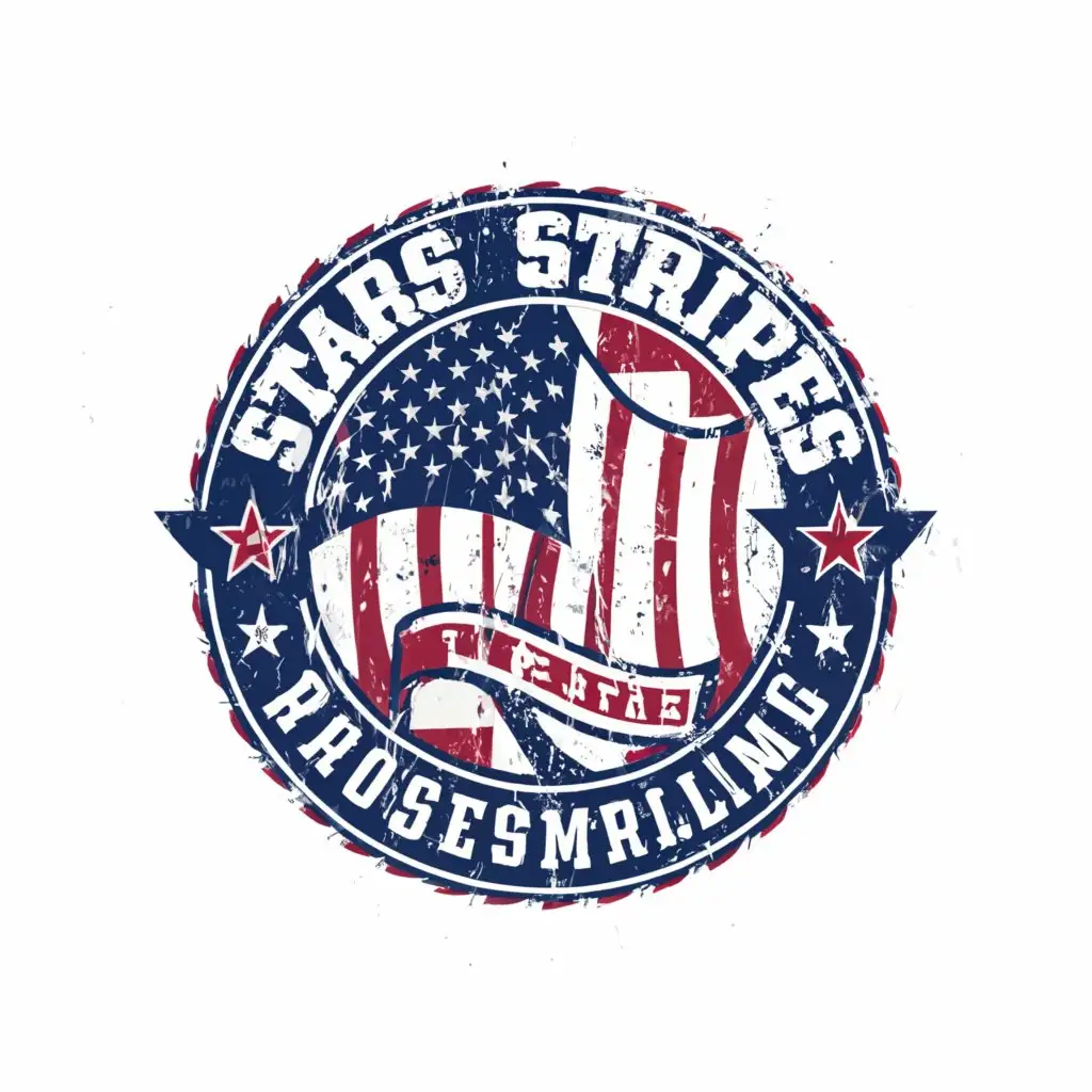 LOGO-Design-For-Stars-Stripes-Professional-Wrestling-Patriotic-Emblem-with-American-Flag-on-Clear-Background