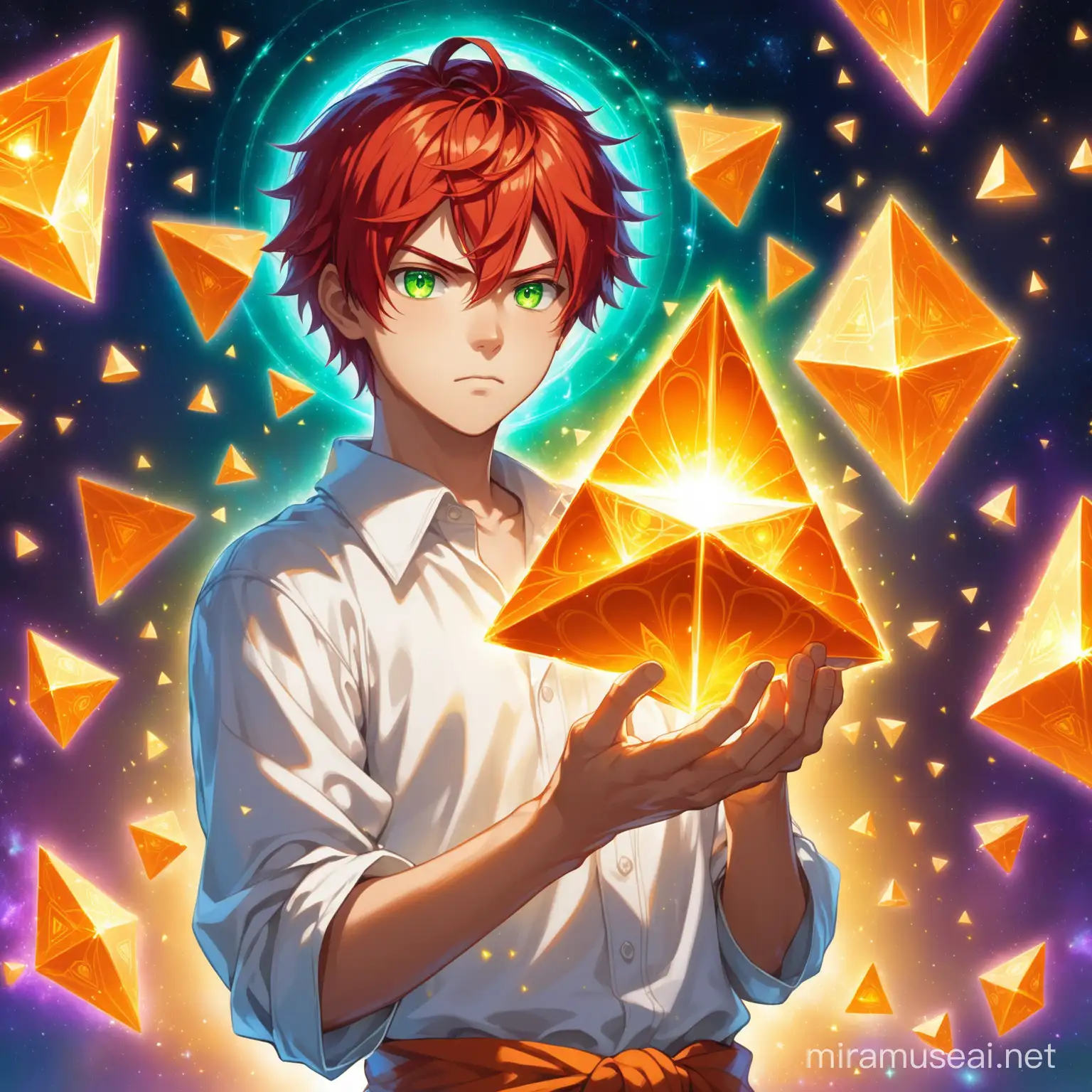 Serious RedHaired Teen with Mystical Tetrahedron