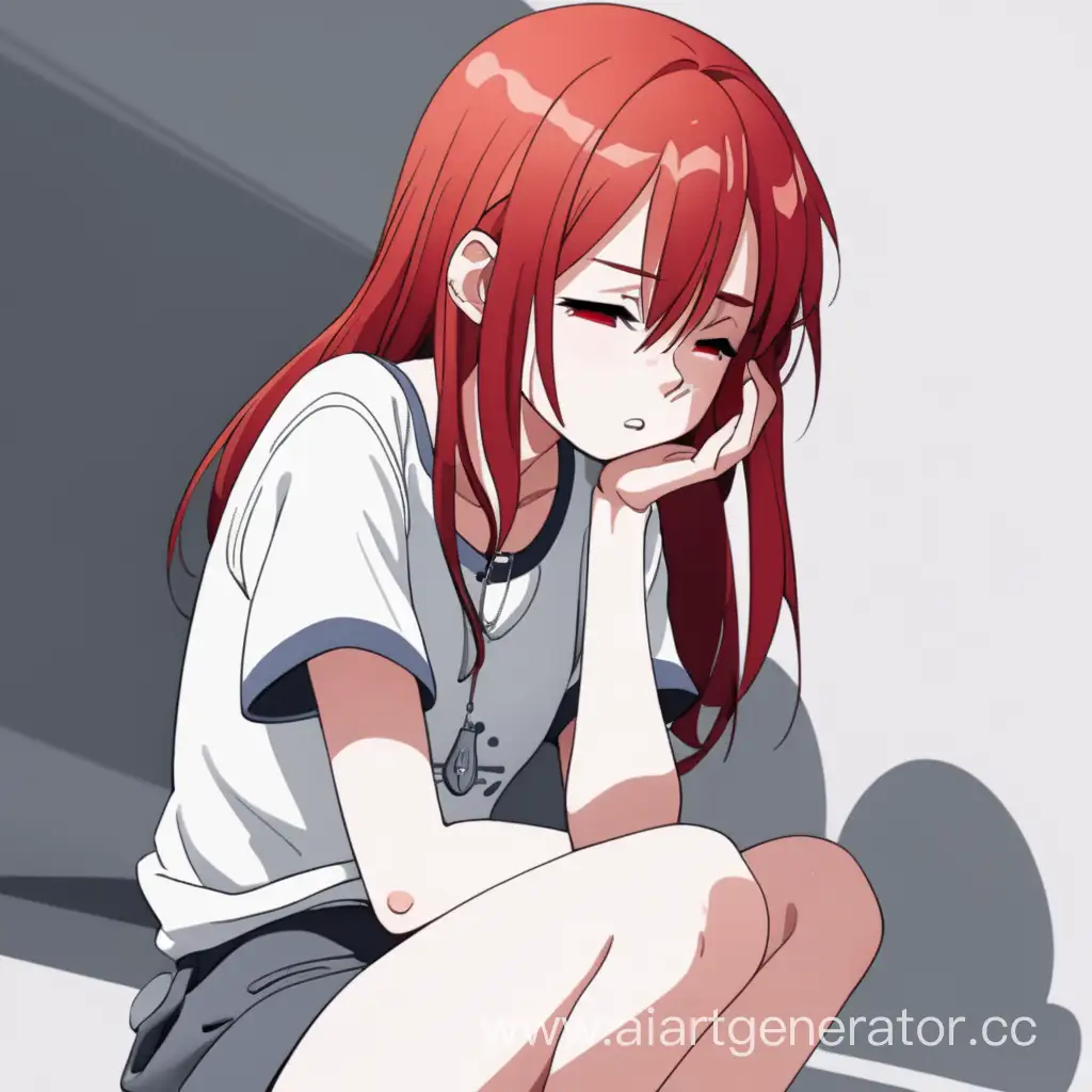 Emotional-Anime-Art-RedHaired-Girl-Expressing-Deep-Sorrow-in-a-Sitting-Pose