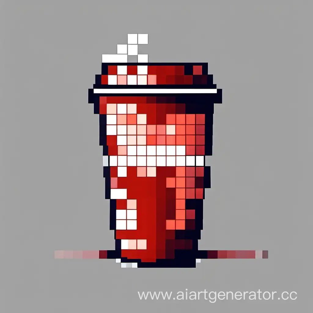 Белый фон, красная кружка  с чаем профиль пиксельная выходит пар высокое качество
