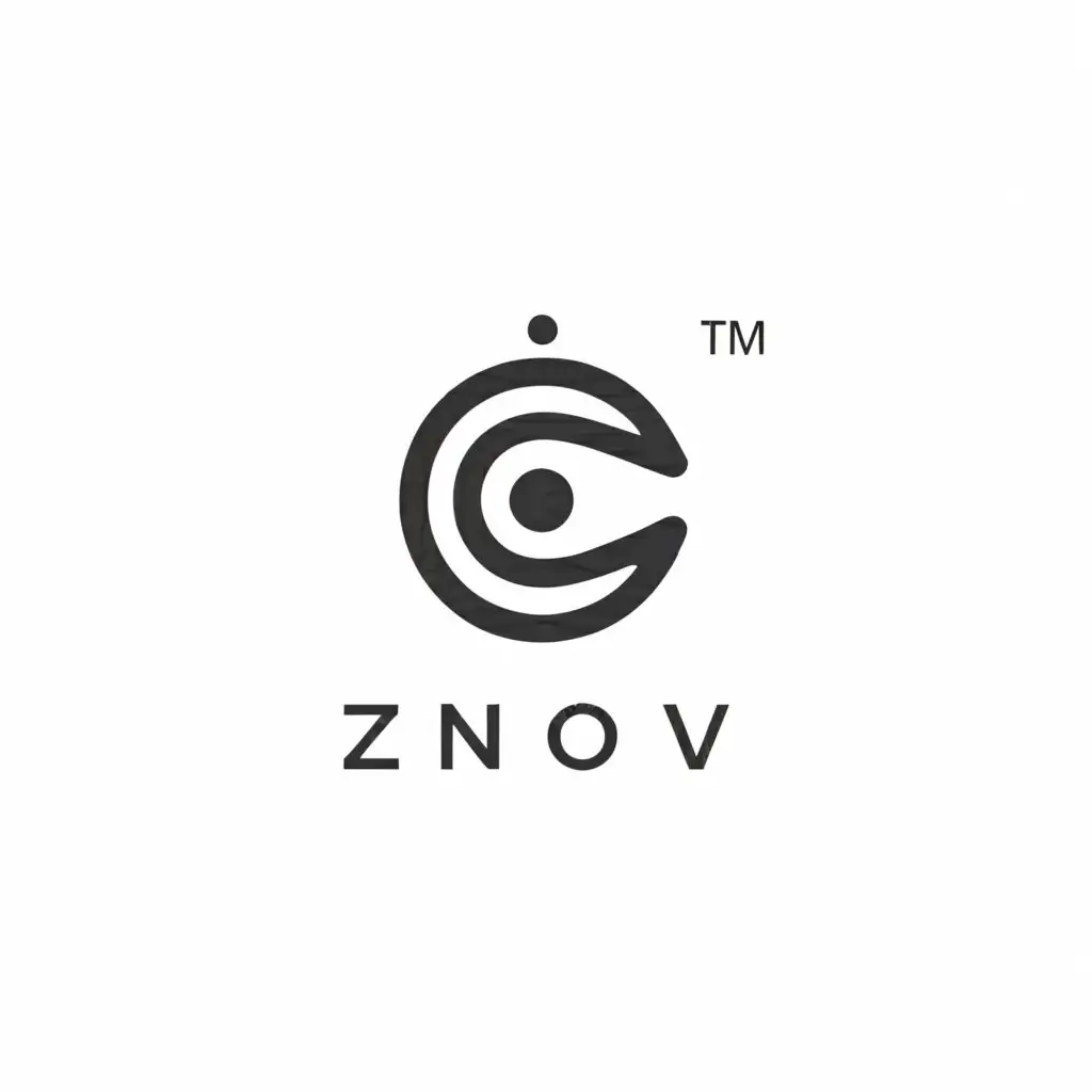 a logo design,with the text "ZNOV", main symbol:comma, eye,Minimalistic,clear background