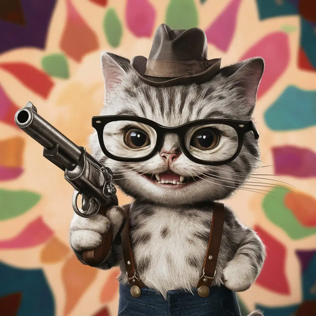 Cartoon-Cat-with-Glasses-Holding-a-Gun