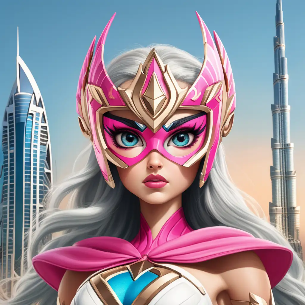 Superhero Goddess Freya in Dubai Cityscape