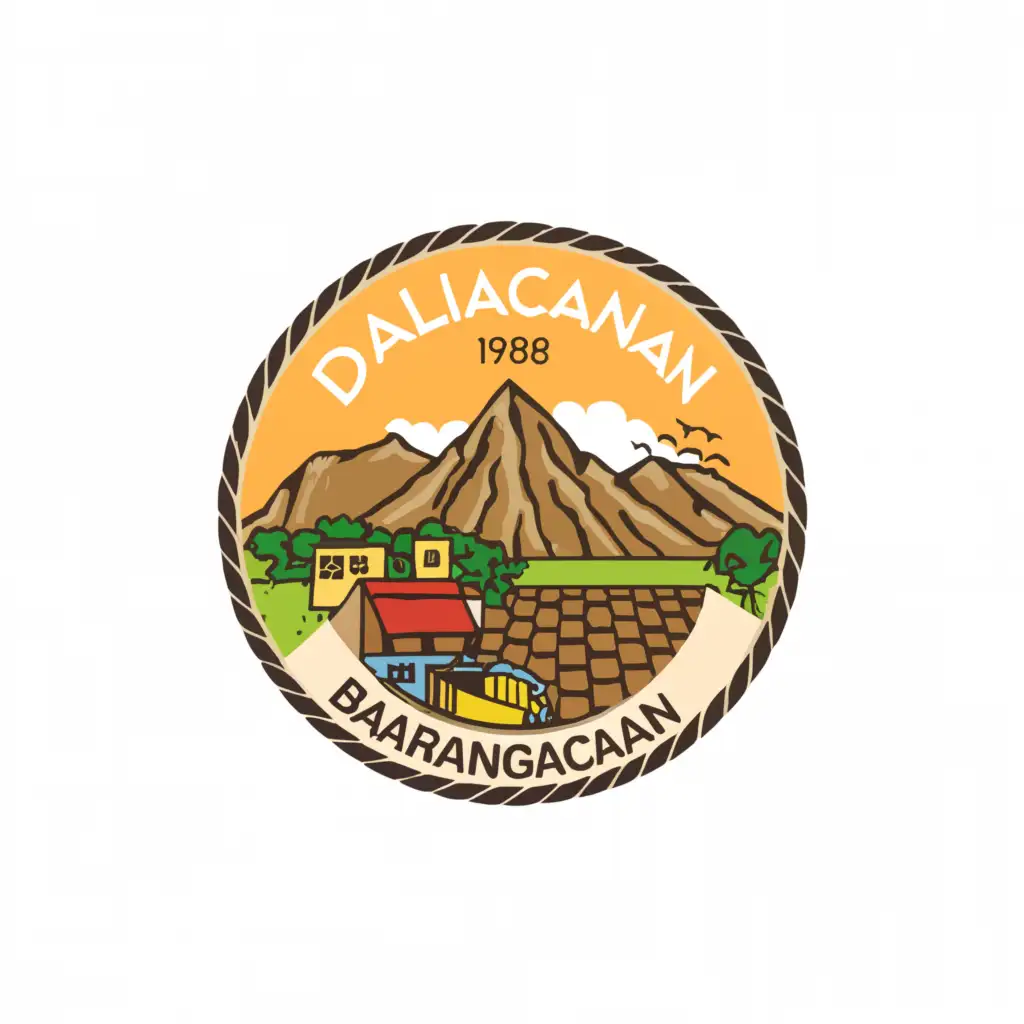 a logo design,with the text "Barangay Dalicanan City of Passi", main symbol:Mountain, sugarcane, church, school,complex,clear background