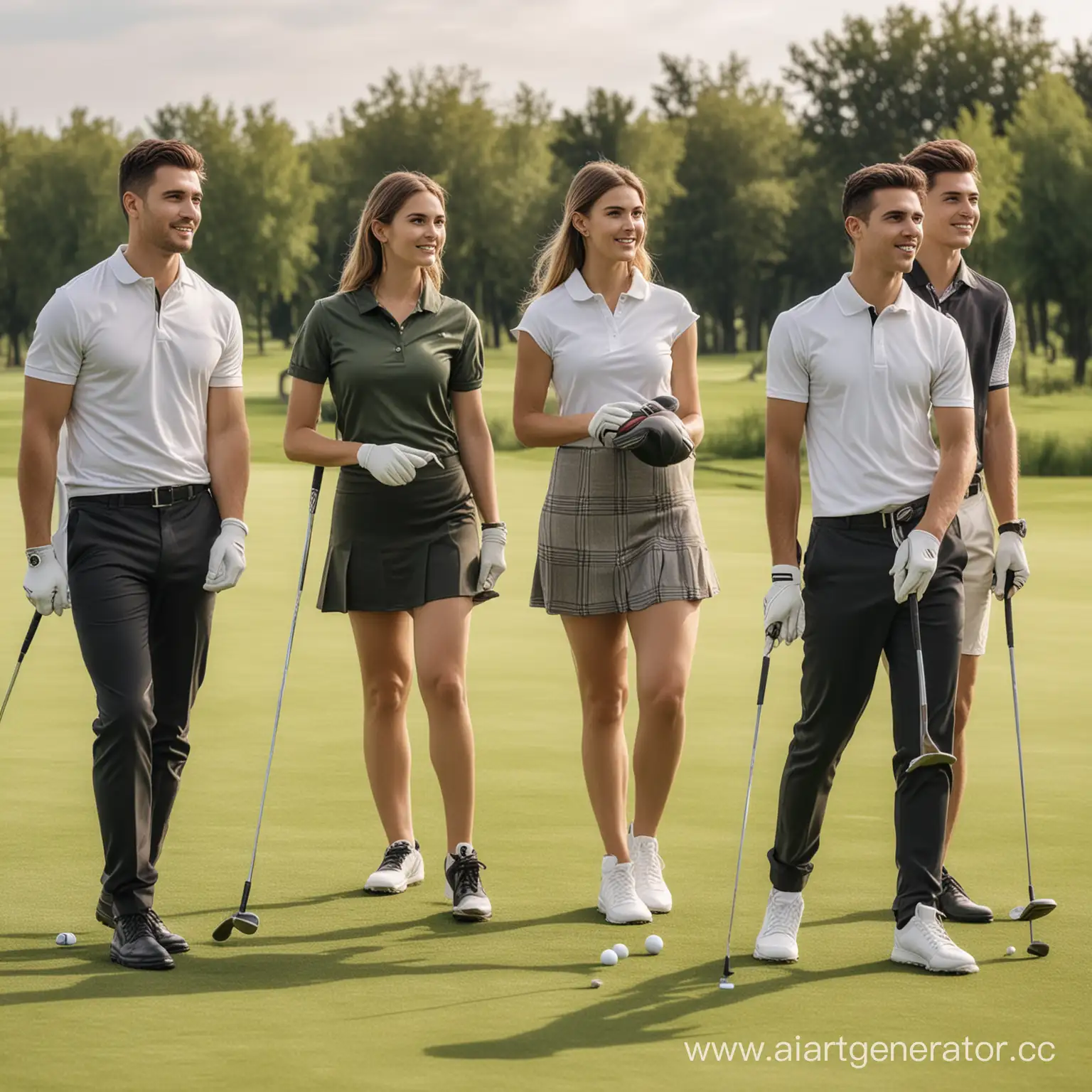 Реальное фото богатых молодых людей играющих в гольф на поле. 