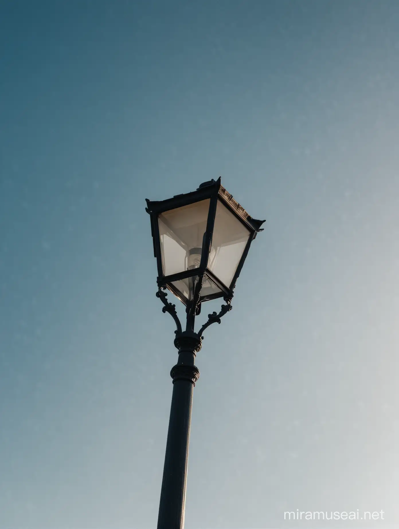 Lamppost Silhouetted Against Cinematically Warm Blue Sky