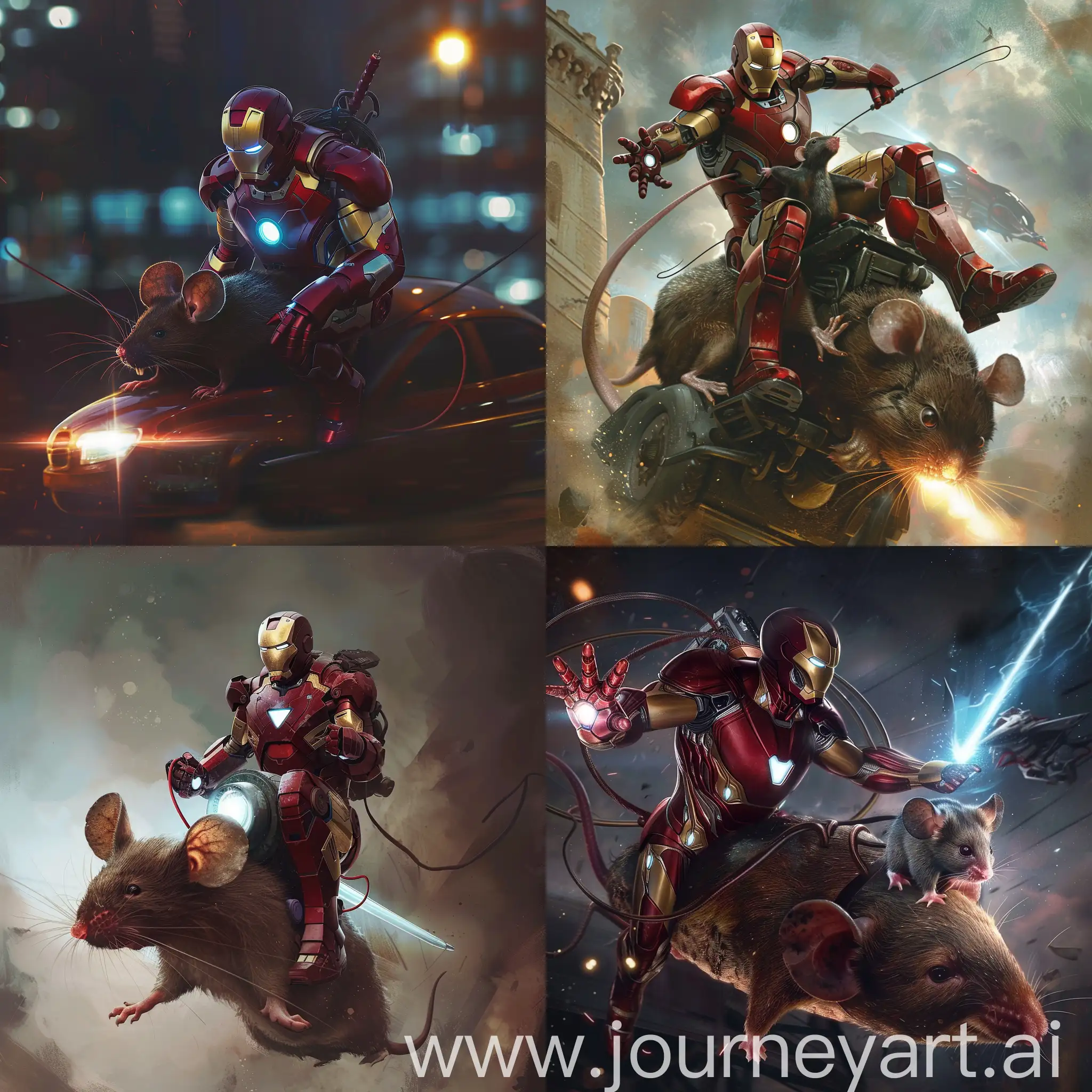 Iron man riding a giant mouse