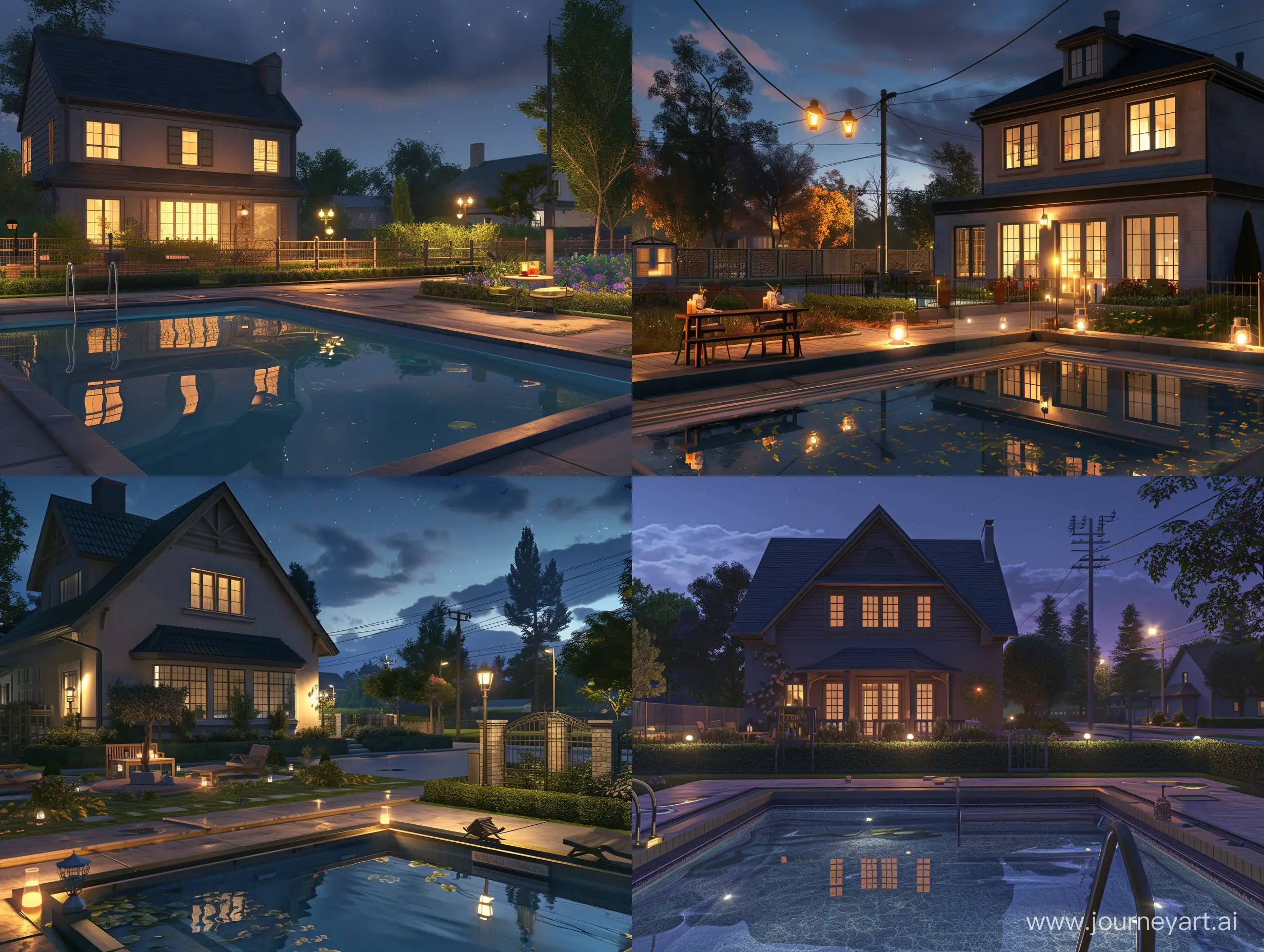 Stunning-American-Style-House-with-Nighttime-Pool-and-Gardens