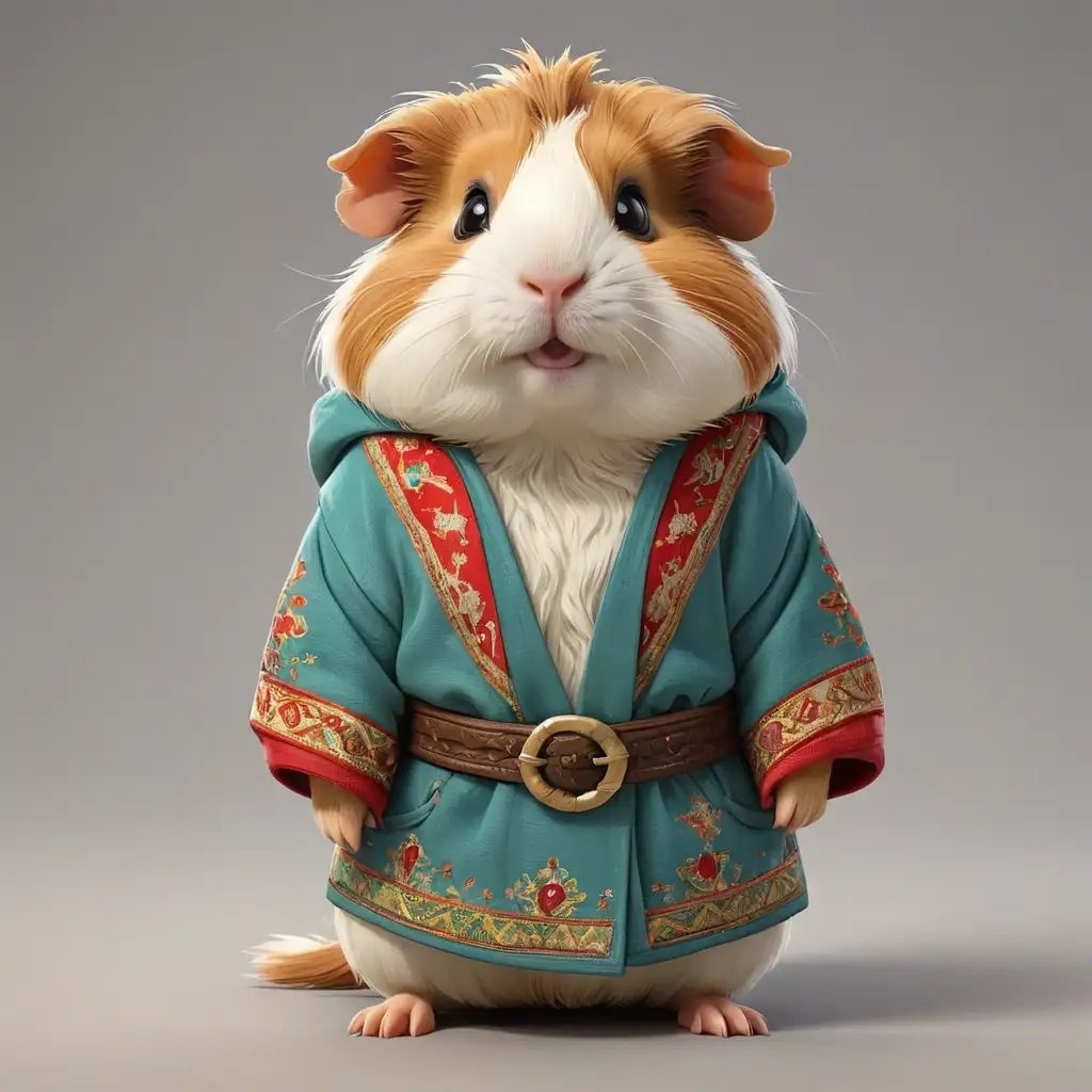 a cute funny Guinea pig in cartoon style in full body with  Iranian clothes with clear background