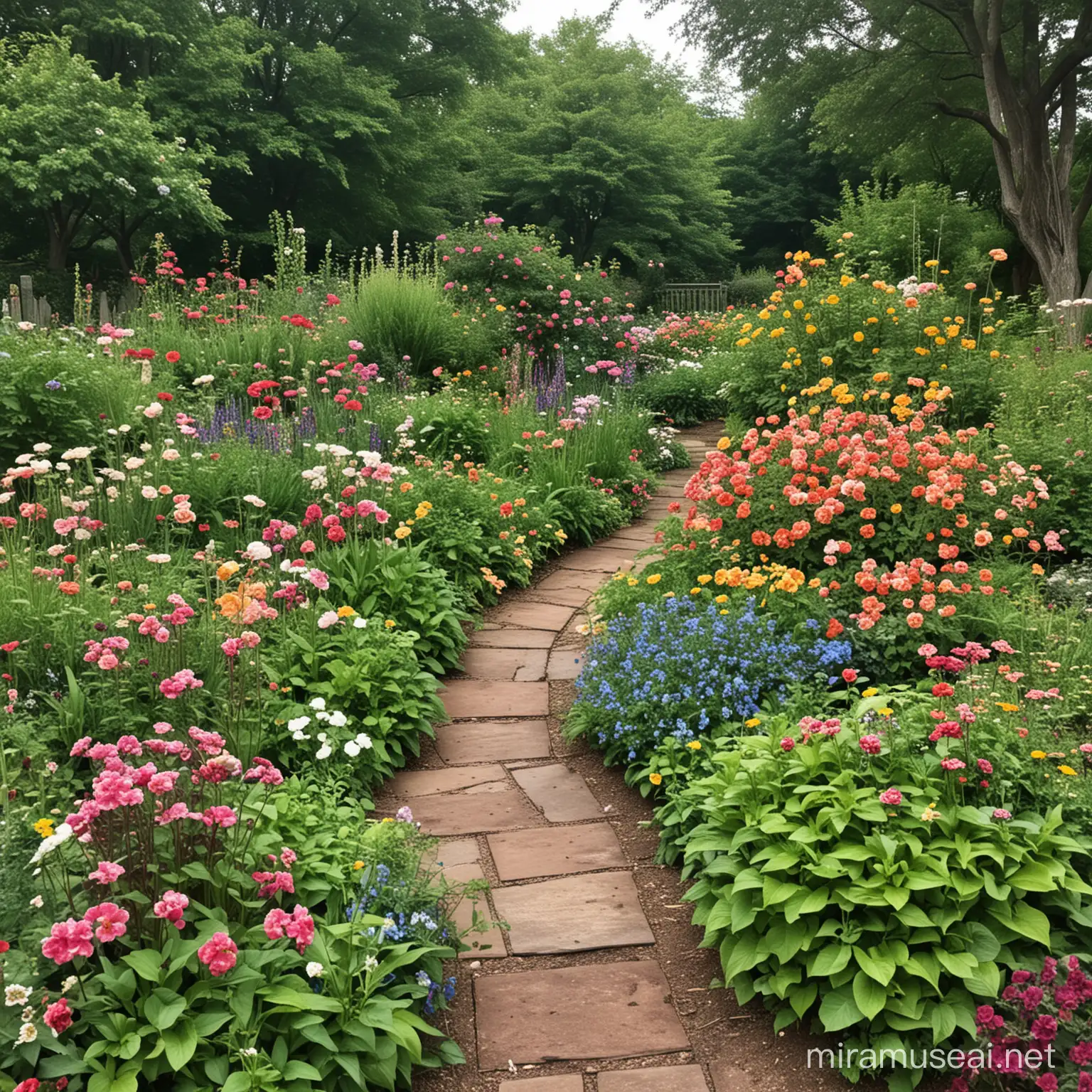 Vibrant Garden Bursting with Colorful Blooms
