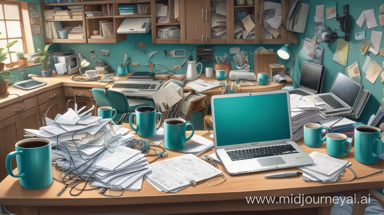 Charming Morning Chaos AnimeInspired Kitchen Workspace with a Teal Mystery Mug