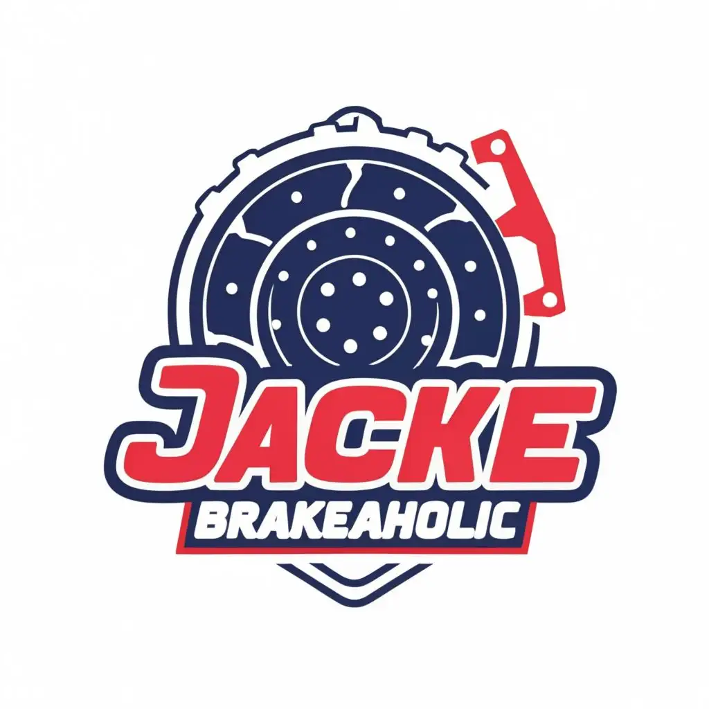 logo, Main symbol of the logo, mechanic brake pads, with the text "Jake Brakeaholic", typography, be used in Automotive industry