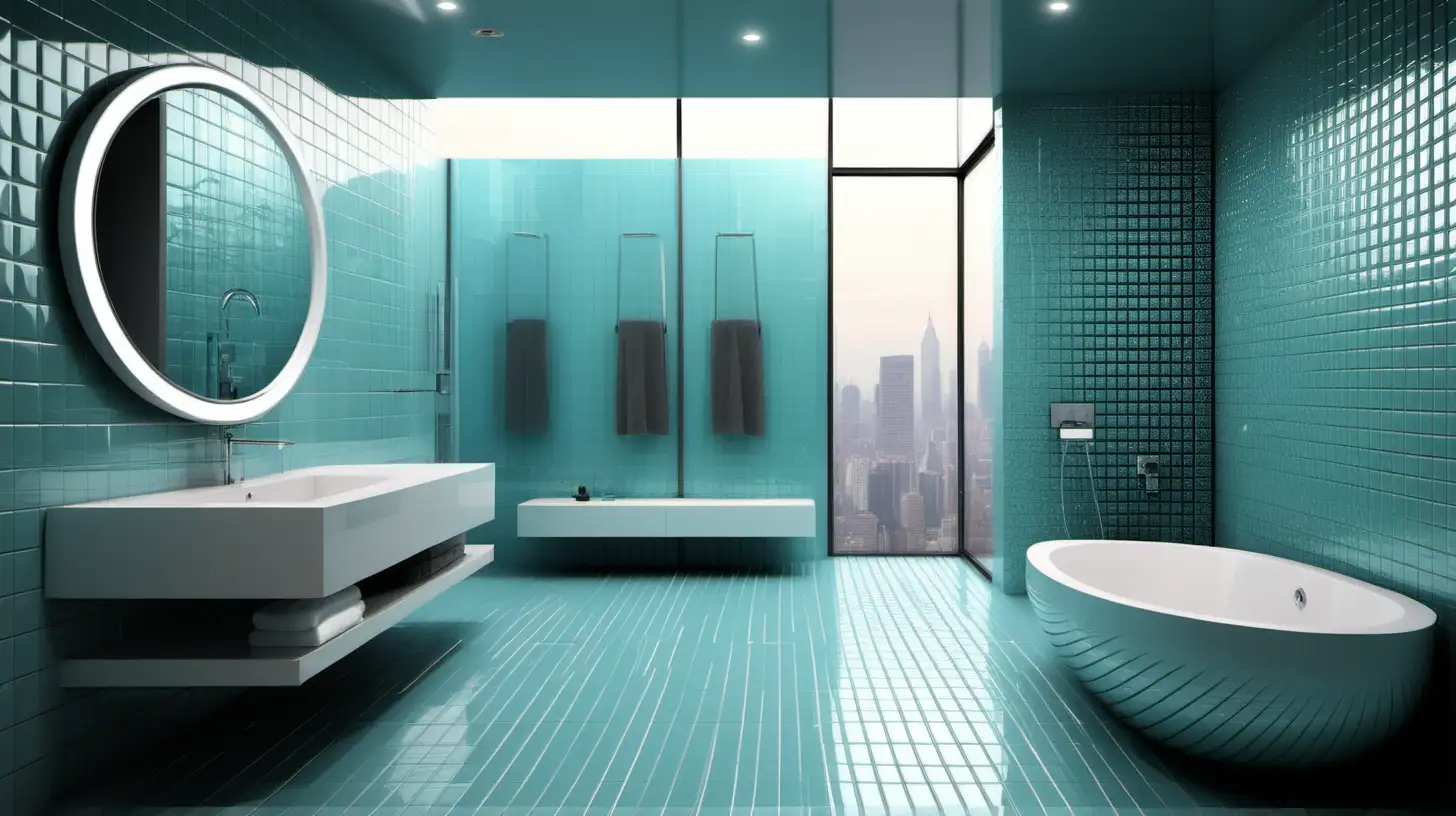 Modern Futuristic Bathroom with Striking TwoTone Tiles