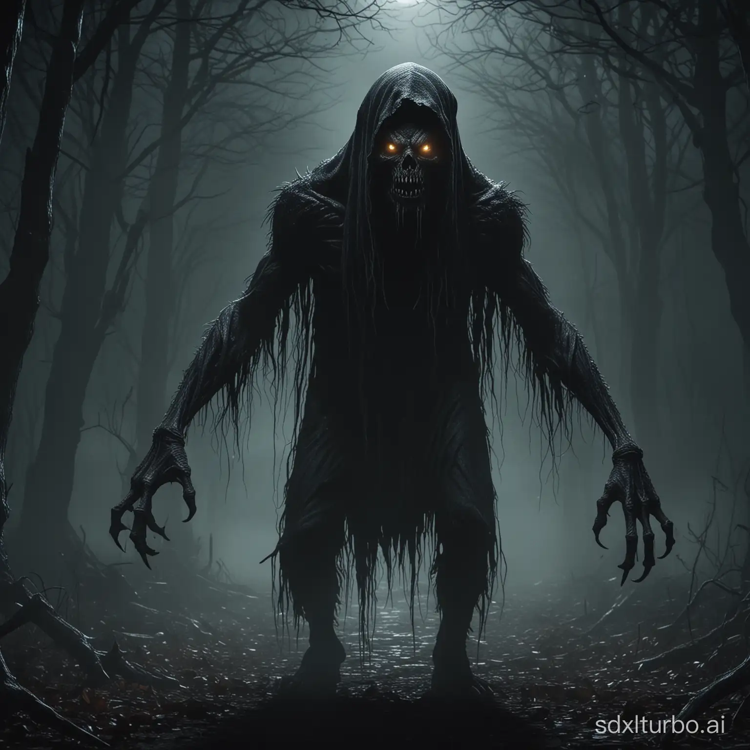 Create a scary looking creature lurking in the dark