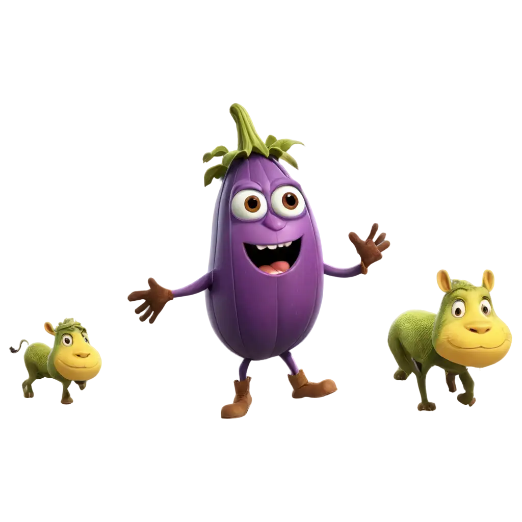 a cartoon characters of an eggplant with funny face, riding a lion, pixar art cartoon --ar 2:3 --stylize 250 --v 6