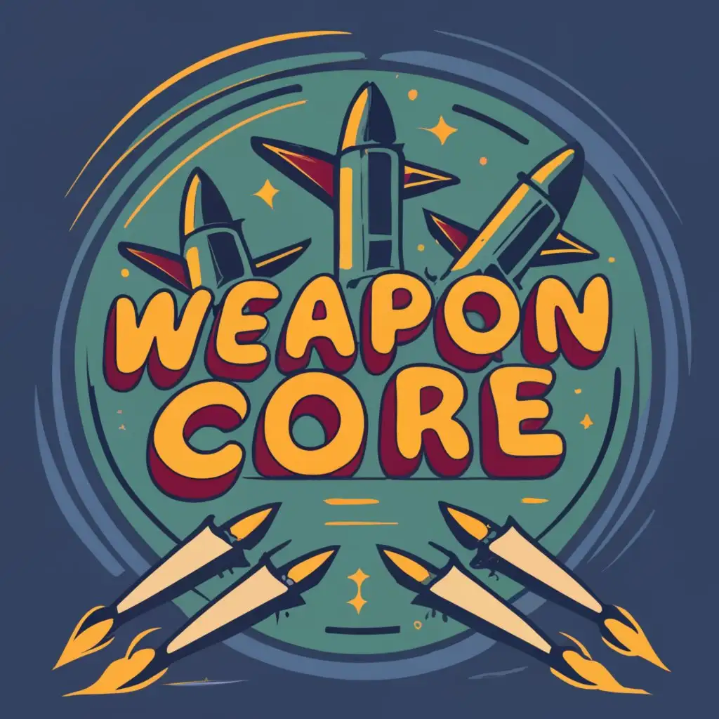 logo,3 missiles launching slanted at a 45-degree angle, with the text "WeaponCore", typography, remove the two missiles at the top