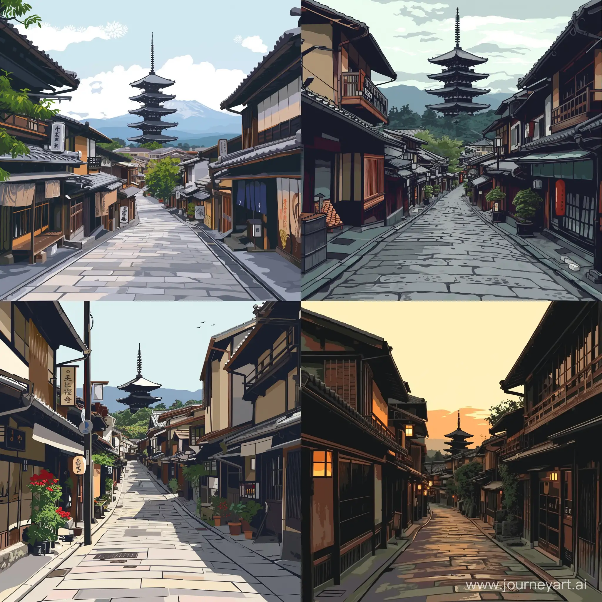 Vector-Illustration-of-Kyoto-City-Street-in-Japan-HighQuality-Vector-Art
