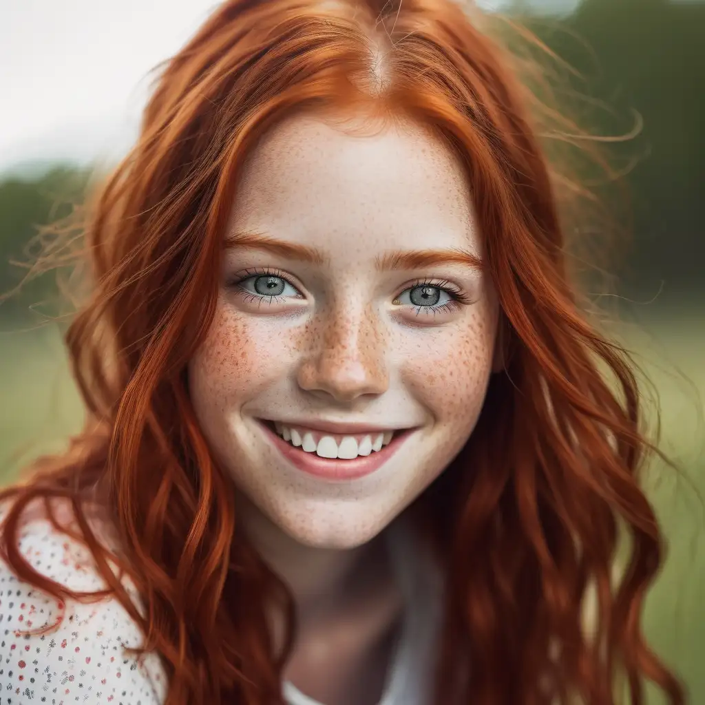 Cheerful RedHaired Girl with Freckles Smiling Version 6