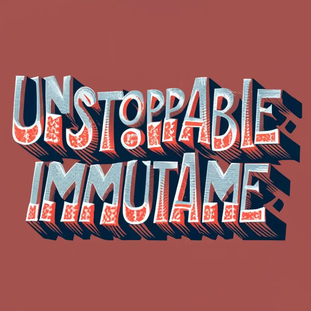 logo, "Unstoppable Meets Immutable" in imposing typography, inspired by Norse typography and blockchain immutability. embodying Strength, Presence, and Immutability, red and black themes, with the text "unstoppable meets immutable", typography