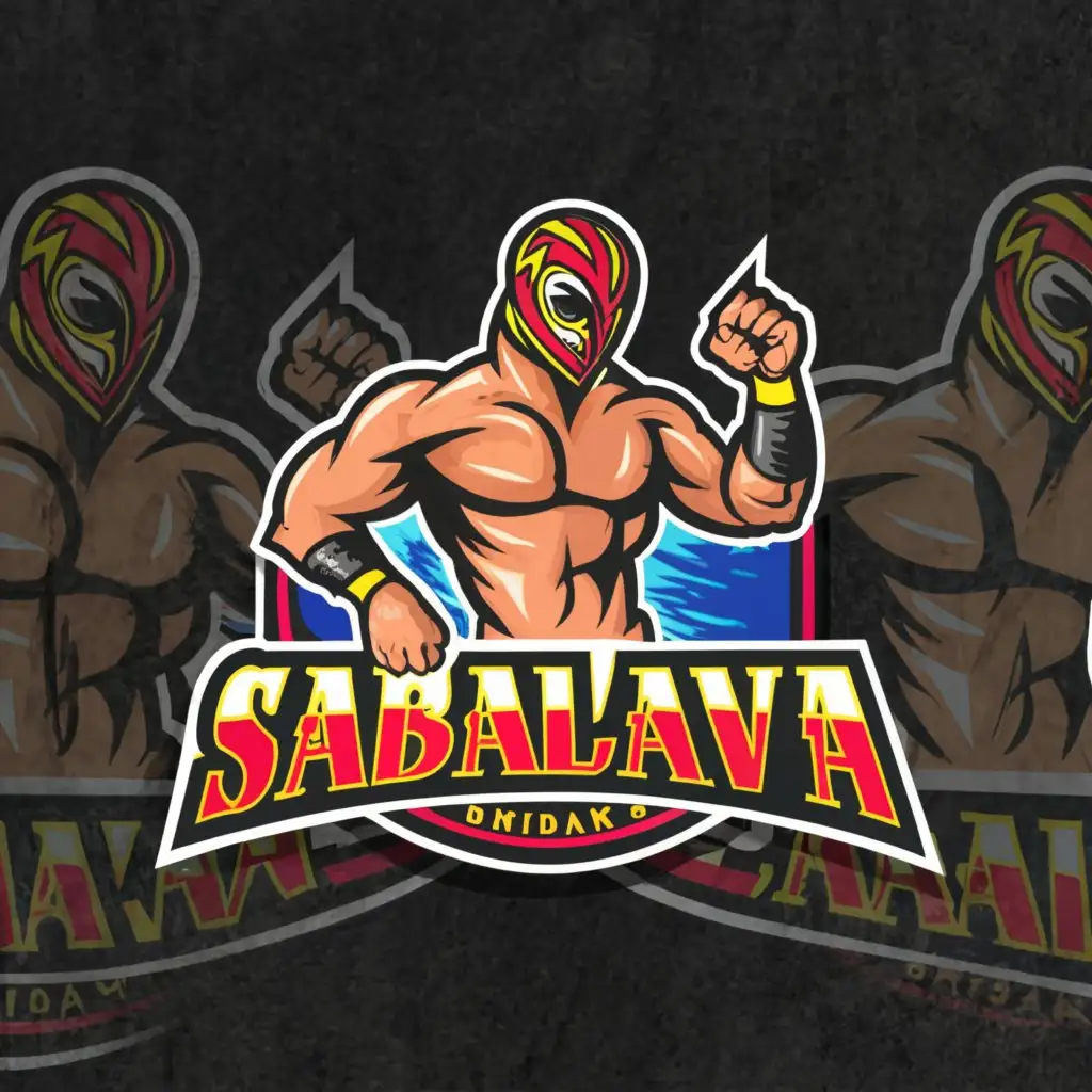 a logo design,with the text "Sabalava", main symbol:lucha libre flex muscle pose 1 hand pointing,complex,be used in Sports Fitness industry,clear background