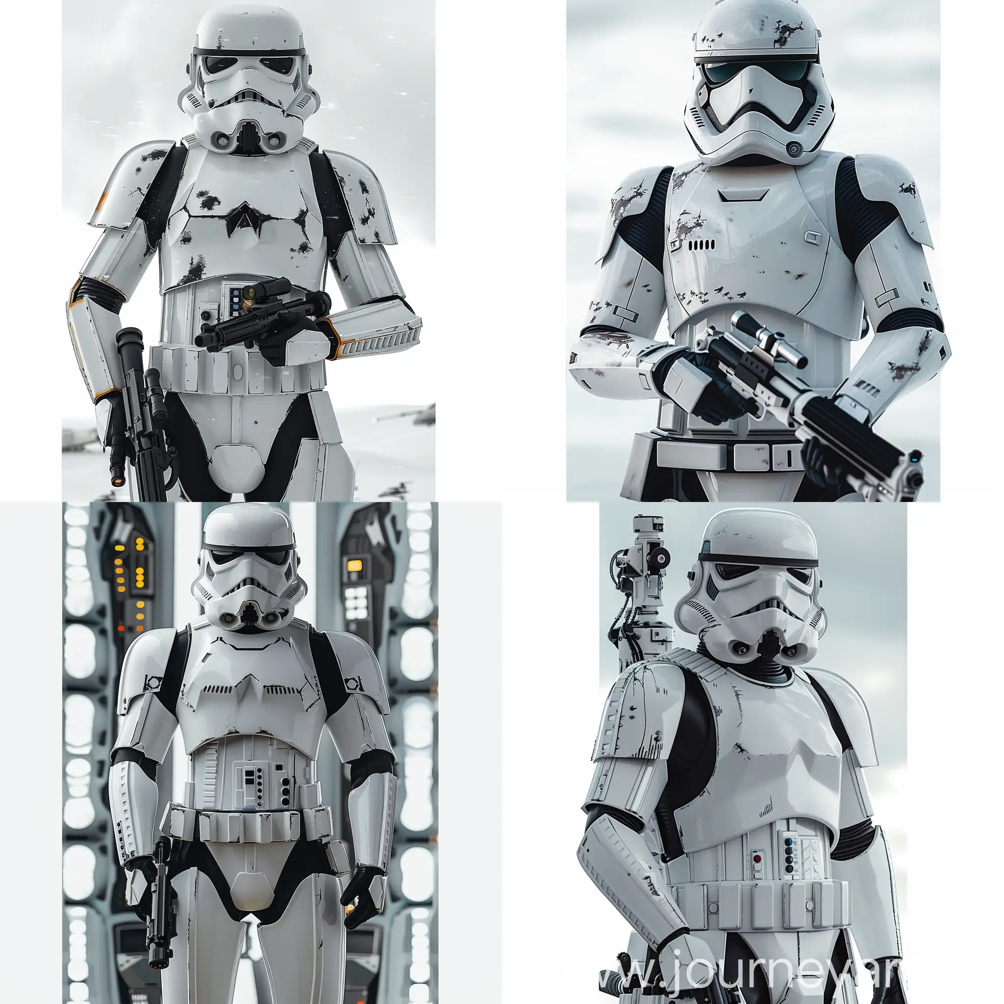 Futuristic Star Wars Stormtrooper https://static.wikia.nocookie.net/starwars/images/b/b9/Stormtrooper-ROOCE.png/revision/latest?cb=20240106032223, Solar-Powered Armor, Recyclable Materials, Biodegradable Components, Energy-Efficient Technology, Water Recycling System, Carbon Capture Technology, Plant-Based Armor Padding, Electric-Powered Vehicles, Compostable Food Packaging, Environmental Monitoring System, Augmented Reality Visor, Integrated Heads-Up Display (HUD), Advanced Biometric Scanner, Advanced AI Assistance, Holographic Communication System, Stealth Camouflage Technology, Jetpack, Energy Shield Generator, Nanotechnology Healing Pods, Personal Energy Weapon System, Grapple Hook Launcher, Multi-tool Arm Attachment, Electroshock Gauntlets, Personal Shield Generator, Energy Tether, Holographic Decoy Projector, Thermal Imaging Scanner, Self-Destruct Mechanism, Cloaking Device, Integrated Drone Swarm,  octane render --stylize 1000