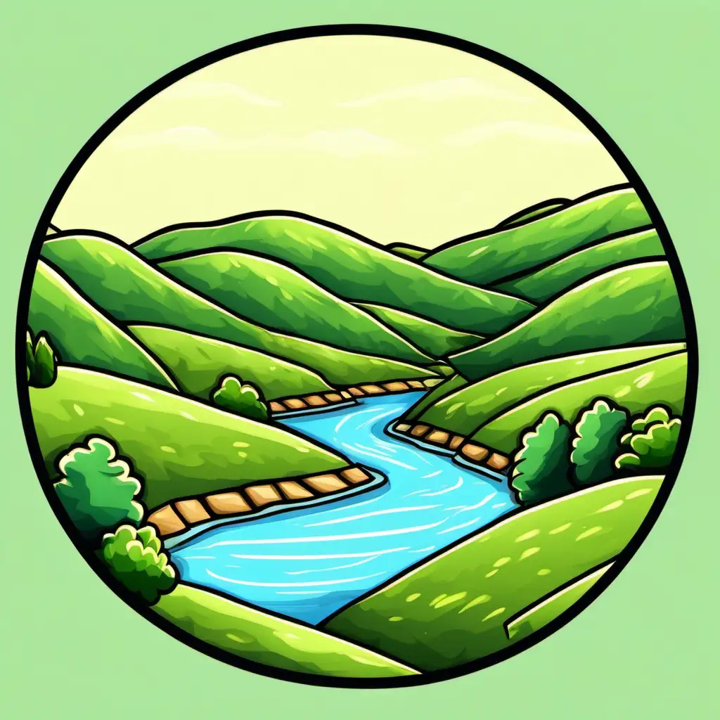 Classic Scene with Hills Trees and River Simple and StickerLooking Landscape