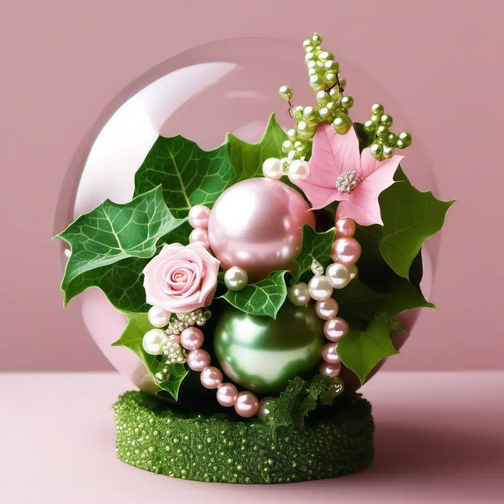 LIGHT PINK AND GREEN EARTH INCORPORATE PEARLS AND IVY