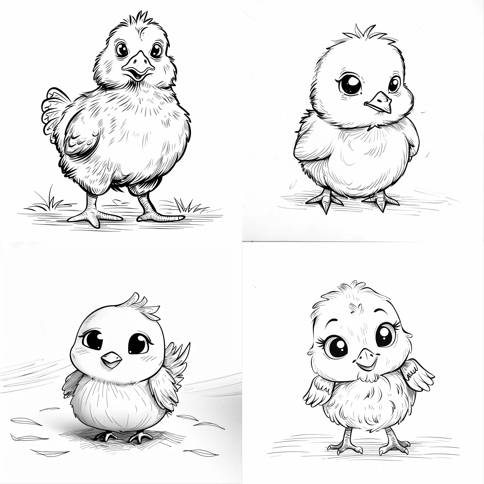 Adorable-Chicken-Drawing-for-Childrens-Coloring-Book