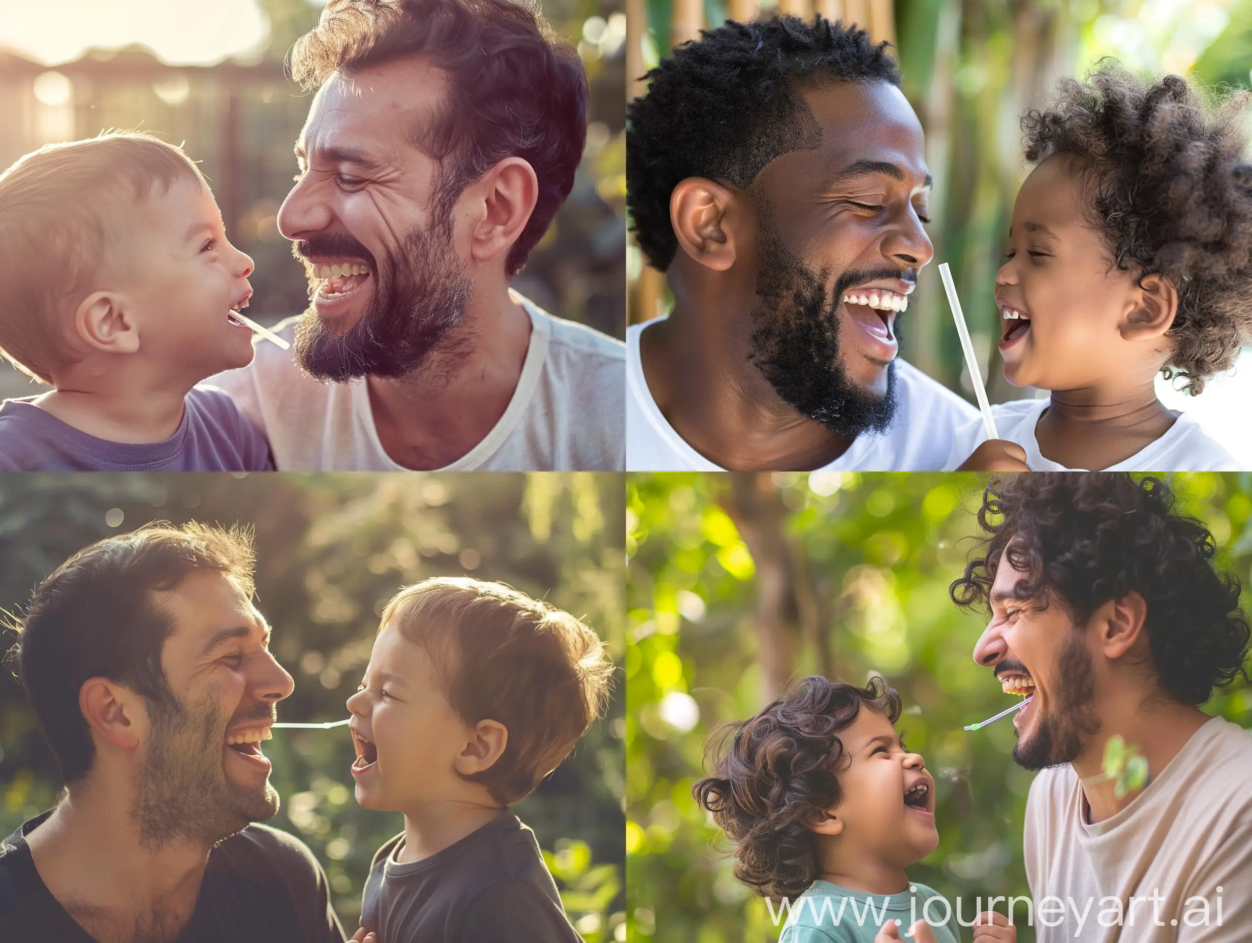 Joyful-Father-and-Son-Laughing-Together-with-Straws
