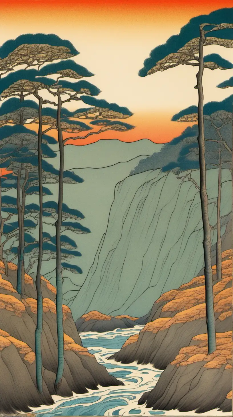 Serene Ukiyoe Persimmon Trees in Golden Hour After Rain