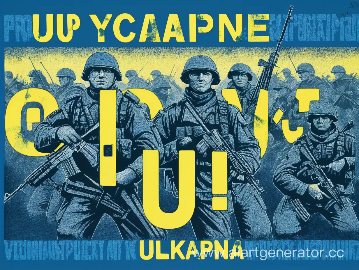 пропагандистский плакат война с Украиной. Абстракция, динамика, фигуры, слова. Синий цвет