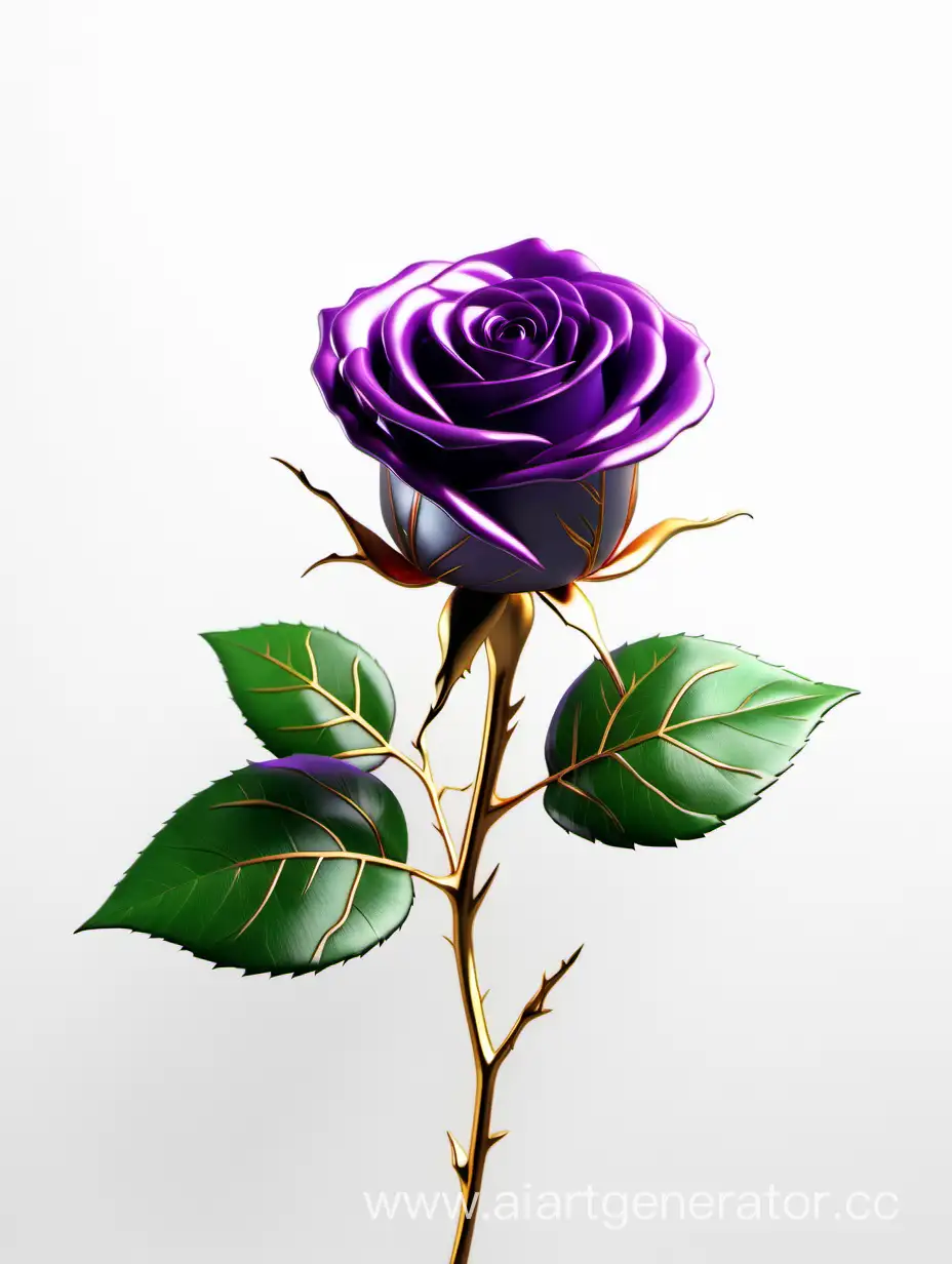 Realistic-Purple-and-Gold-Rose-8K-HD-with-Fresh-Lush-Green-Leaves-on-White-Background